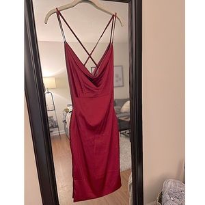 Oh Polly Burgundy Satin Midi Dress 💋